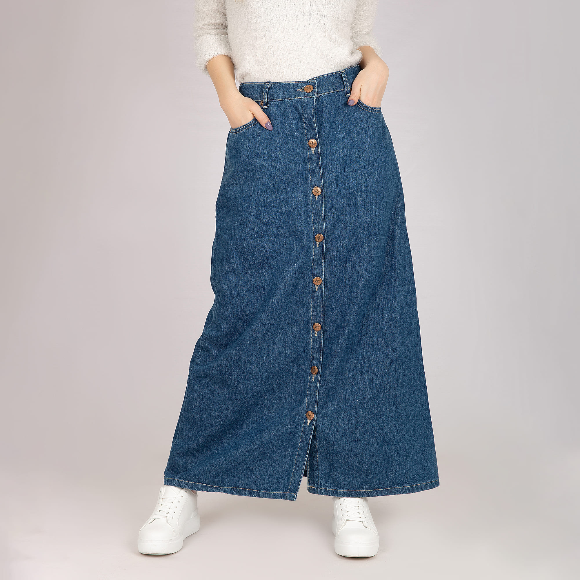 Buy Womens High Waisted Washed Button Front Denim Long Skirt Midi Length A  Line Denim Jean Pencil Skirt, Blue - 592, X-Small at Amazon.in